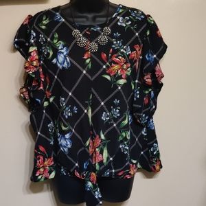 Rags to Wishes Floral Tie Front Blouse Size 1X NWT